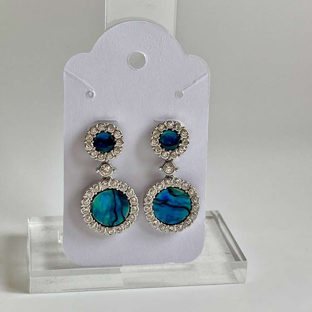Nicky Butler White Crystal Rhinestone and Enamel Shell Dangle Silver Earring
